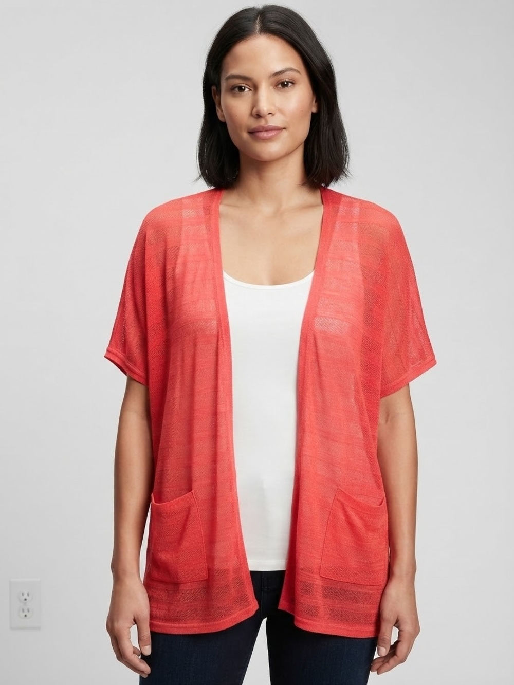Chico's Harmony Lightweight Open-Front Women's Cardigan Sweater Watermelon Fizz